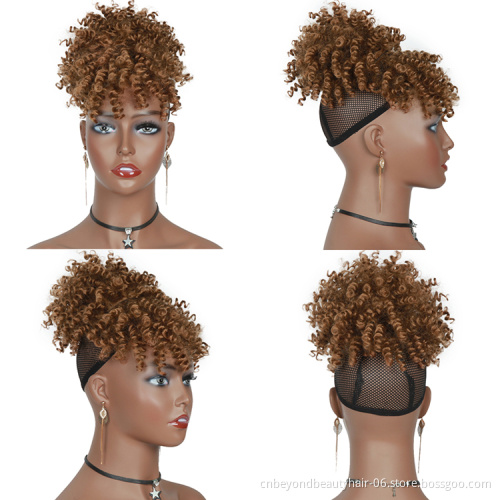 Drawstring Kinky Curly High Puff Ponytail Synthetic Hair Extensions African American Hair Ponytail With Bangs Short Wrap Clip